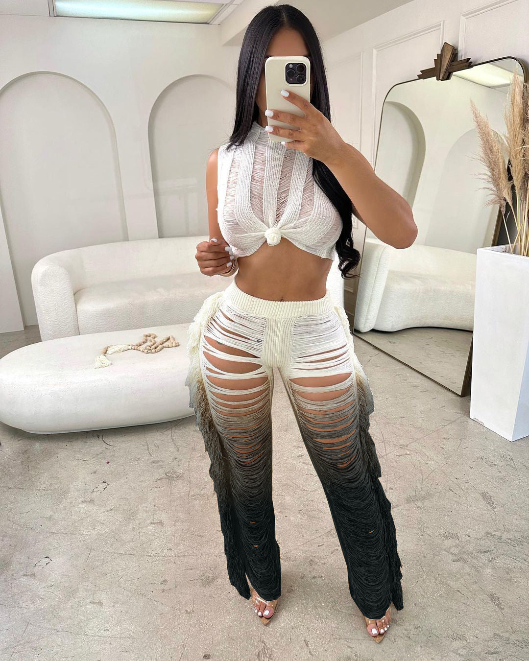 Fringed Hole Vest Trousers Set