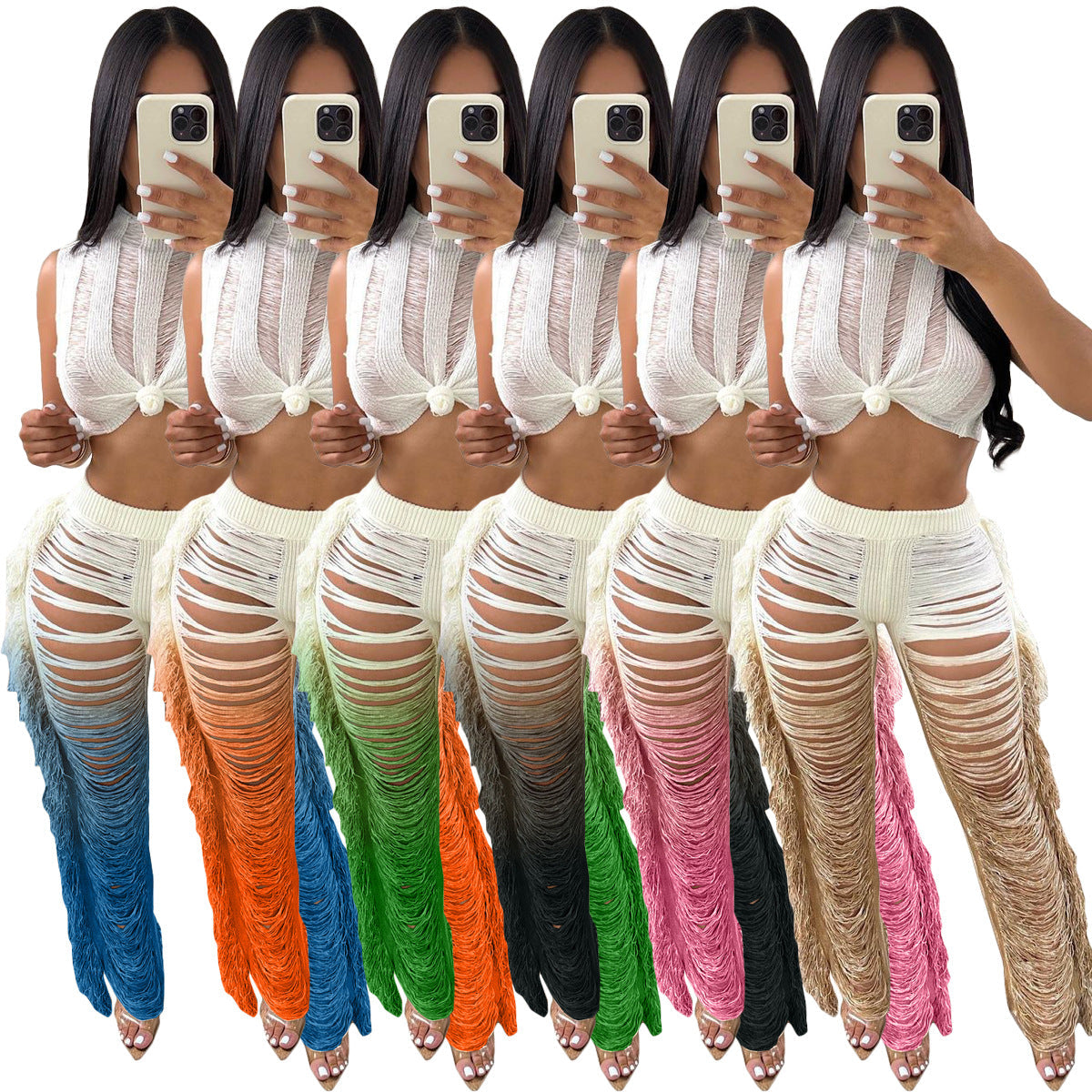 Fringed Hole Vest Trousers Set