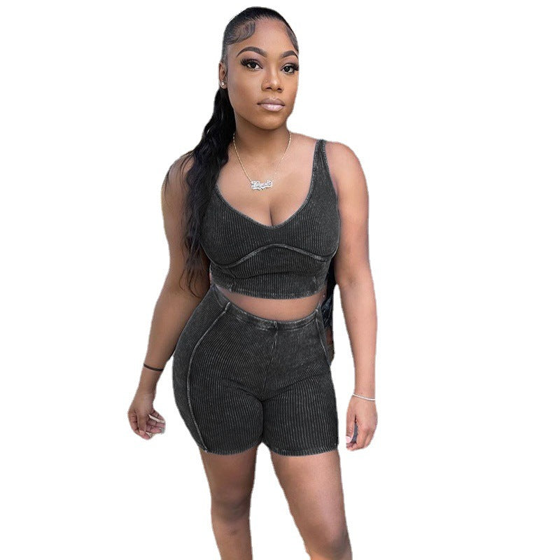 Camisole High Waist Hip Lift Shorts Casual Sports 2PC