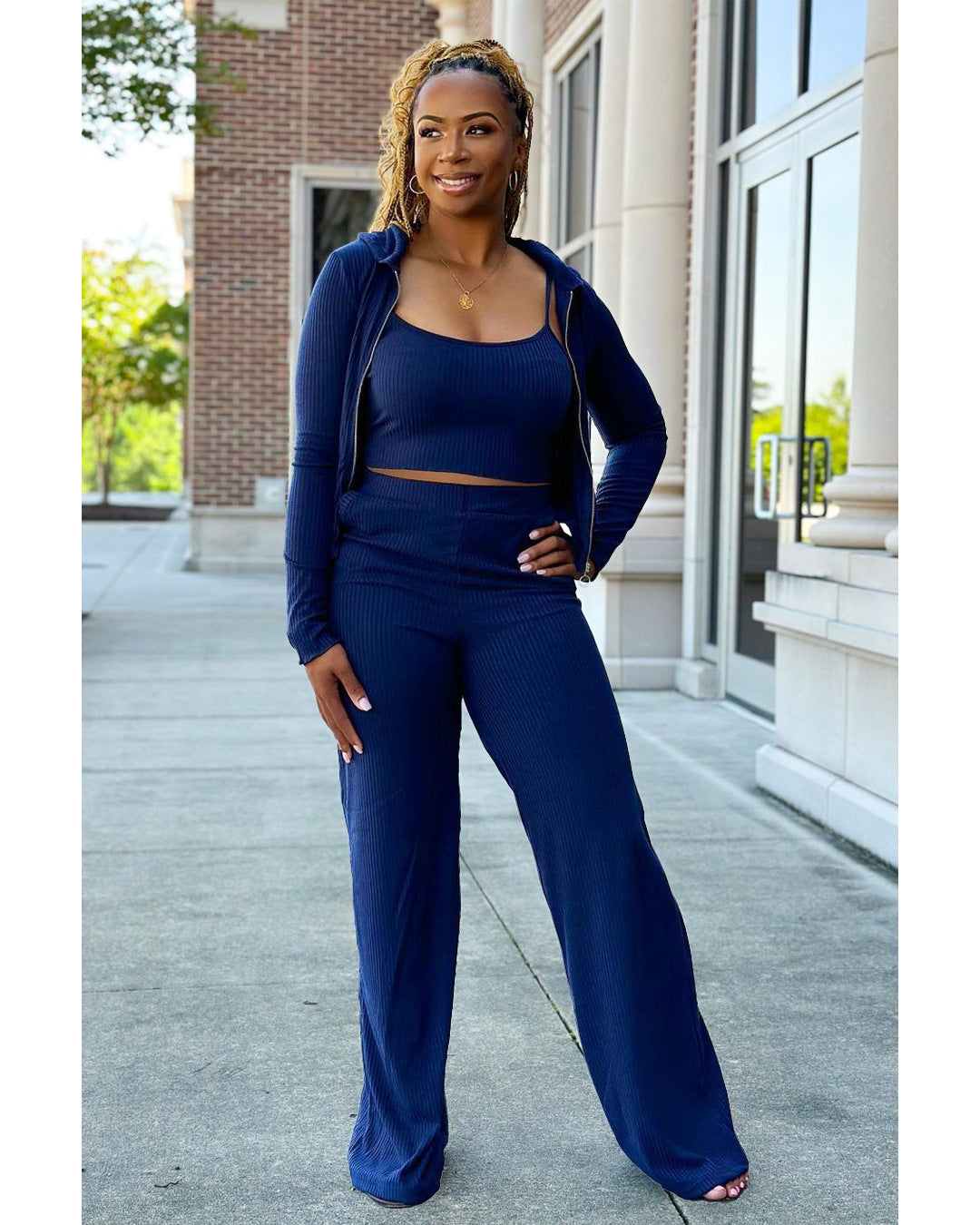 Zippered cardigan camisole pocket pit strip 3pc set