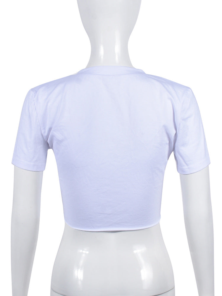 Sexy Cutout Lace-up Navel T-shirt Top