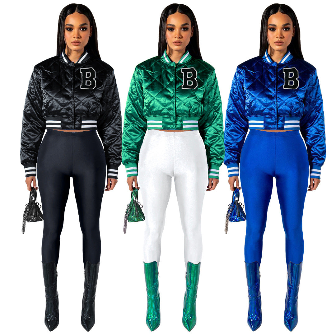 Letter pocket reflective diamond padded baseball coat