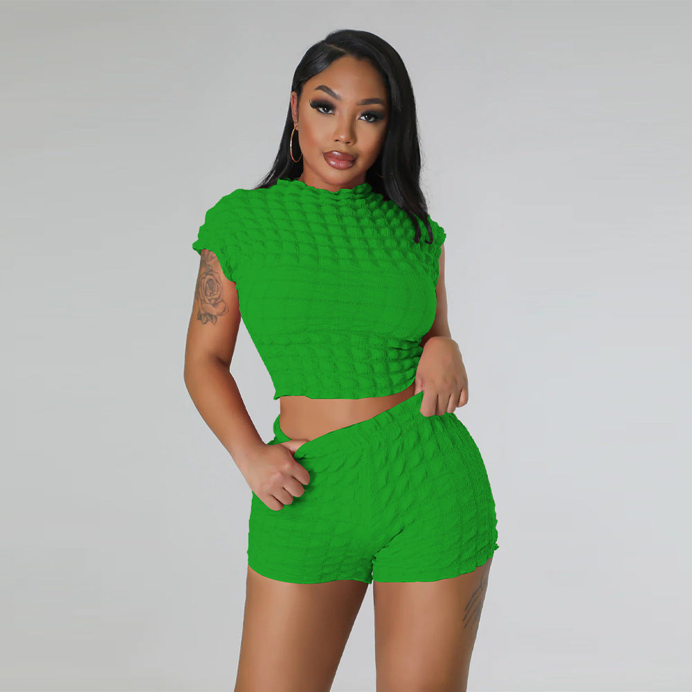 Cropped Shorts Popcorn Bubble Two-Piece Set