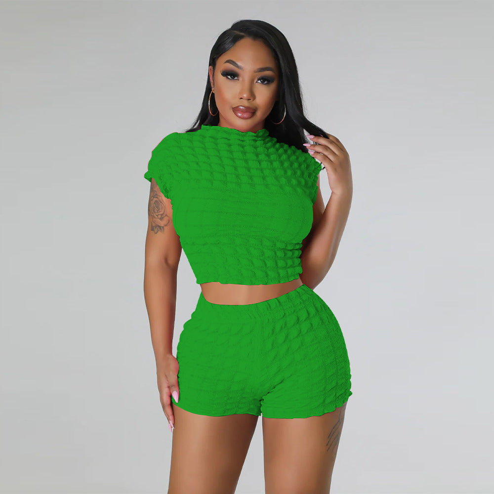 Cropped Shorts Popcorn Bubble Two-Piece Set
