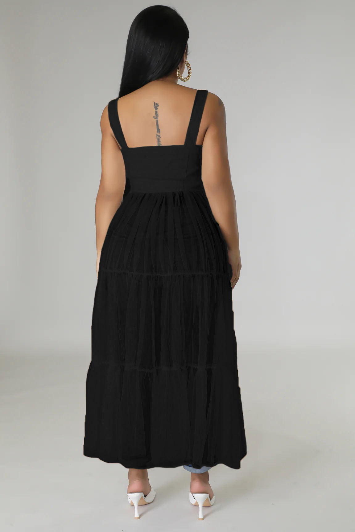 Straps Tulle Stitching Large Swing Dress