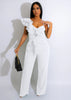 Ruffled Shoulder Sleeveless Waist-deep V Loose Solid Romsuit