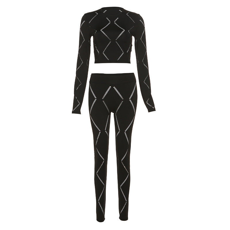 Sexy Cutout Ripped High Waist Tight Trousers 2PC Set