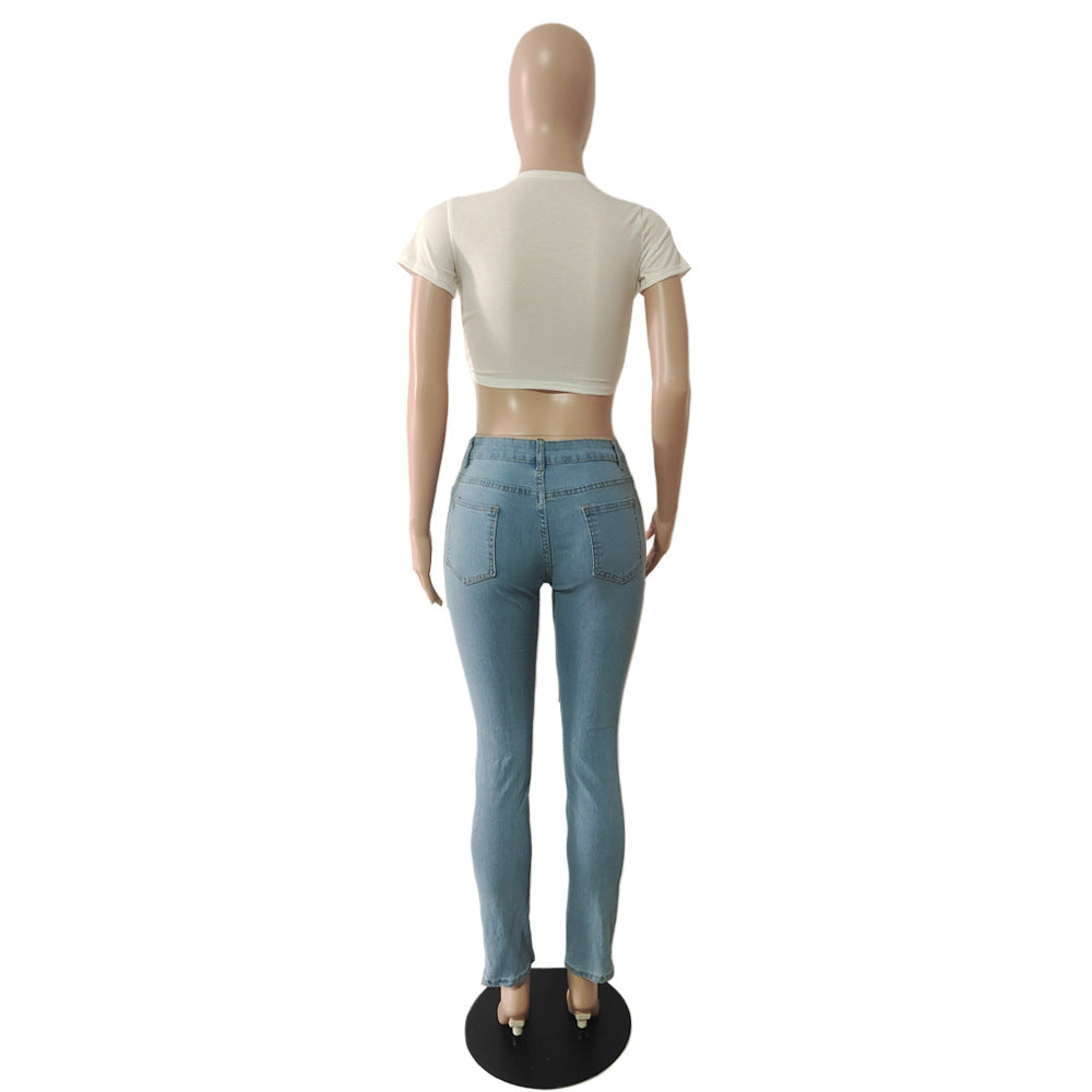 Stretch Distressed Light Blue Jeans