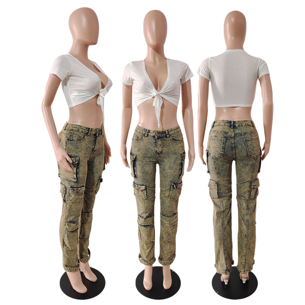 Multi-pocket Overalls Street Jeans