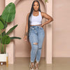 Ripped Diagonal Buckle Stretch Jeans