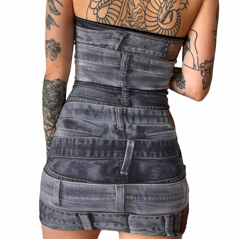 Printed Backless Top Sheath Dress