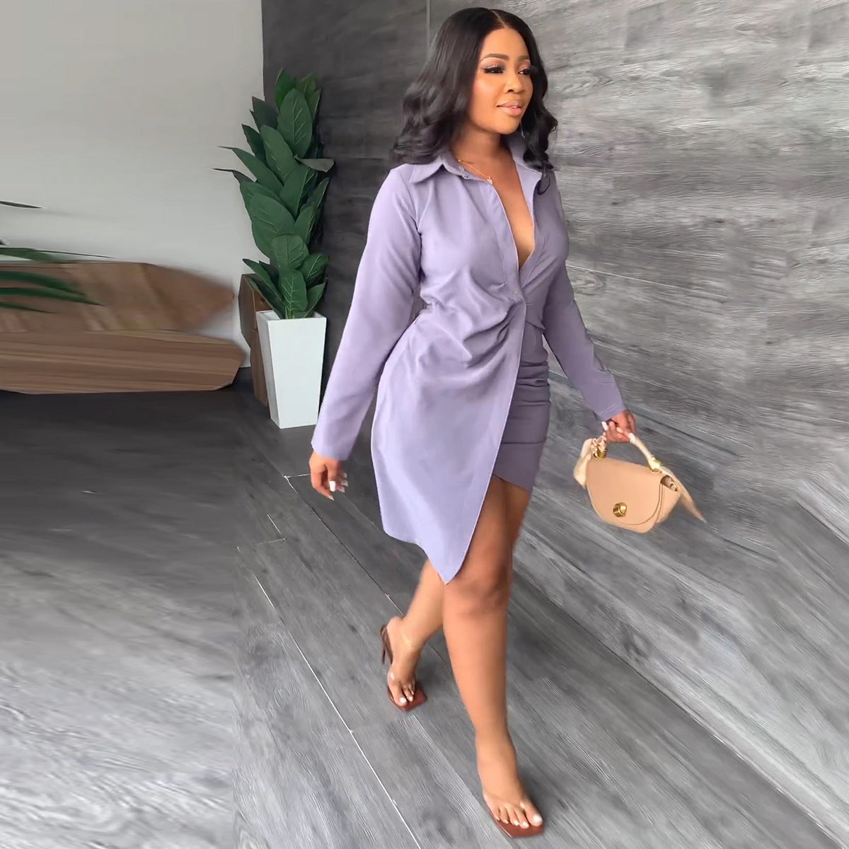 Irregular Long-sleeved Shirt Dress