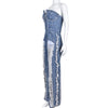 Tassel Hole Rhinestone Washing Water Denim Jumpsuit Female