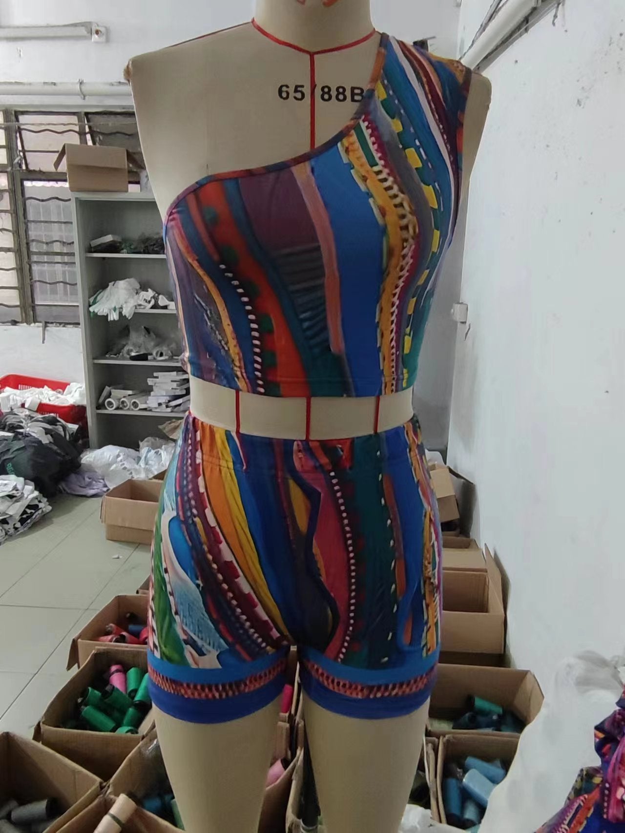Abstract Printing Sexy Multi-Color 2PC Set