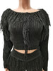 Casual Solid Color Knitted Long Sleeve Tassel Suit Women's Knitted Sweater