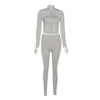Stand Collar Zippered Long Sleeve Top High Waist Tight Trousers Set