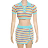 Crop Top-stripe Color-block Knit, Cropped Slim Fit Skirt