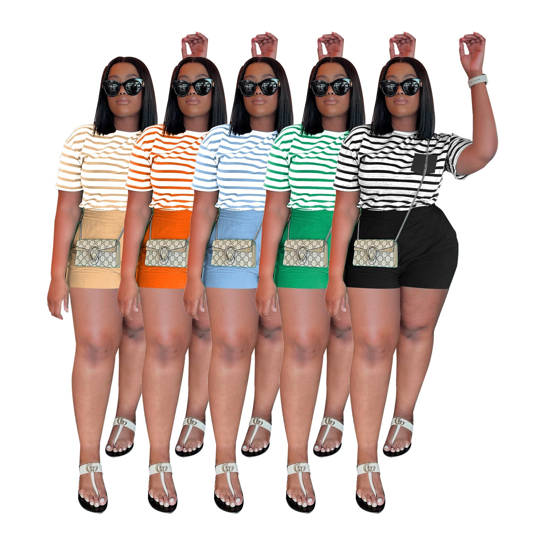 Striped Short-Sleeved Shorts Casual Two-Piece Set