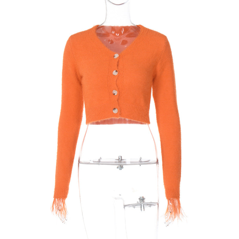 CARDIGAN SLIM LONG SLEEVE RUFFLE TOP