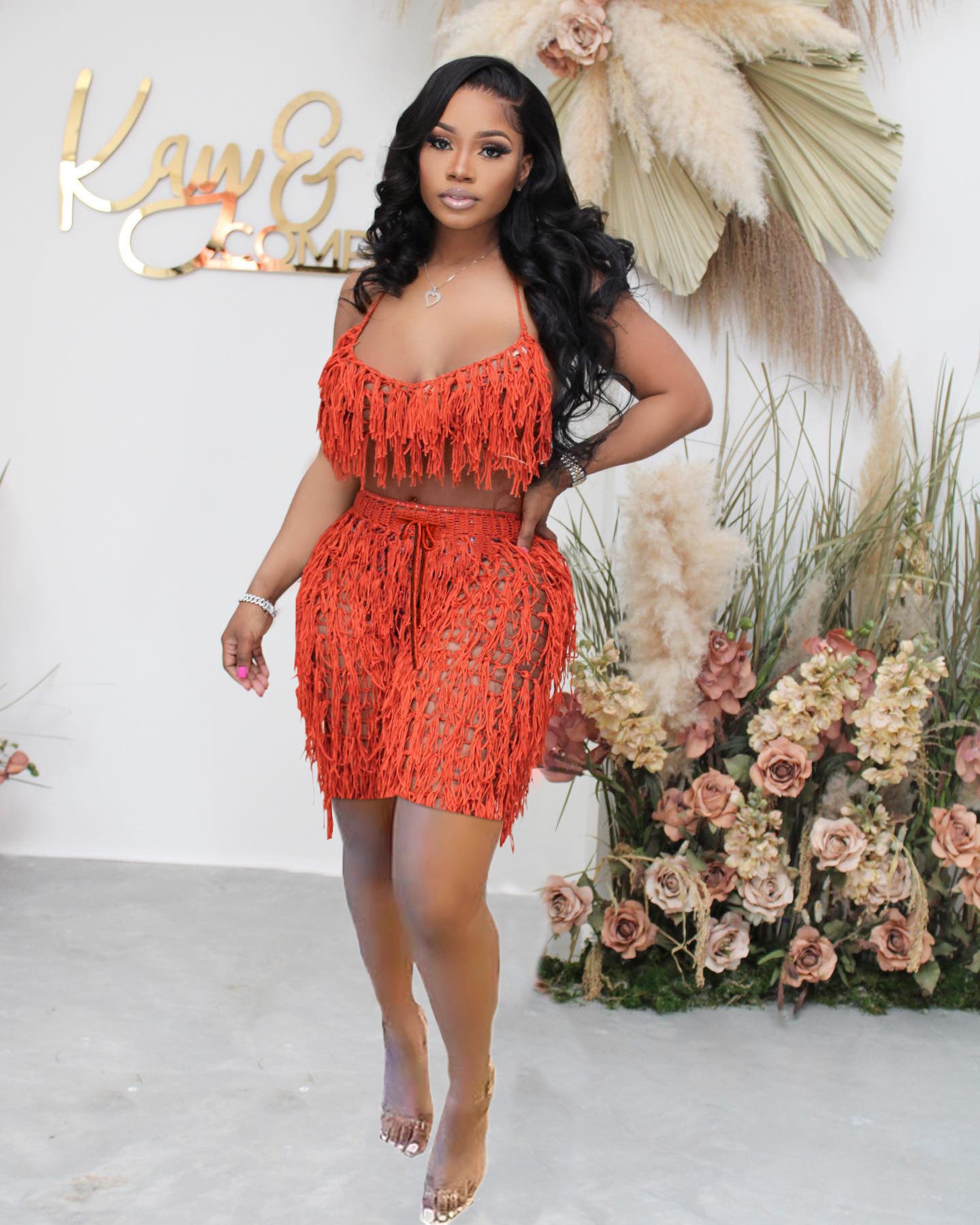 See-through Knitted Hand Crochet Tassel Beach Short Suit