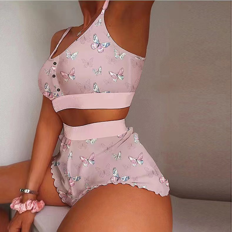 Printed Suspenders Tight Sweet Home Wear Two-Piece Set