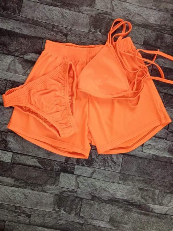 Pure Color Bikini Three-Piece Set 3PC