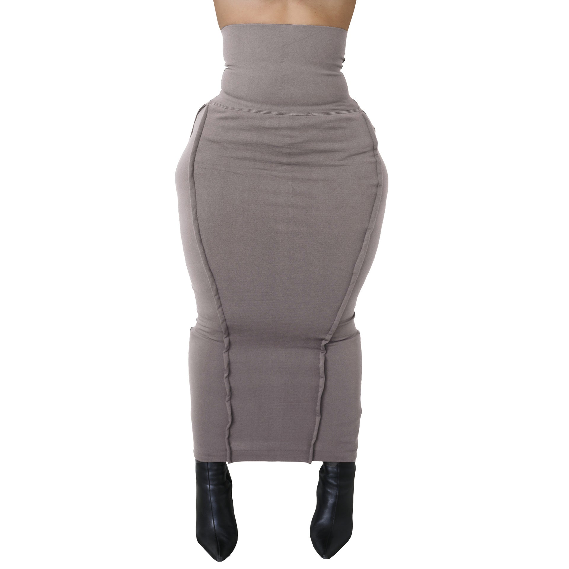 Solid color high waisted elastic waistband patchwork car edge one step skirt long skirt