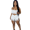 See-through Knitted Hand Crochet Tassel Beach Short Suit