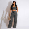 Sleeveless Open Waist Jacket Elastic Waist Wide-leg Pants Suit
