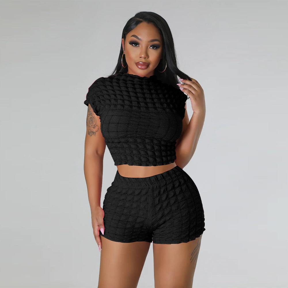 Cropped Shorts Popcorn Bubble Two-Piece Set