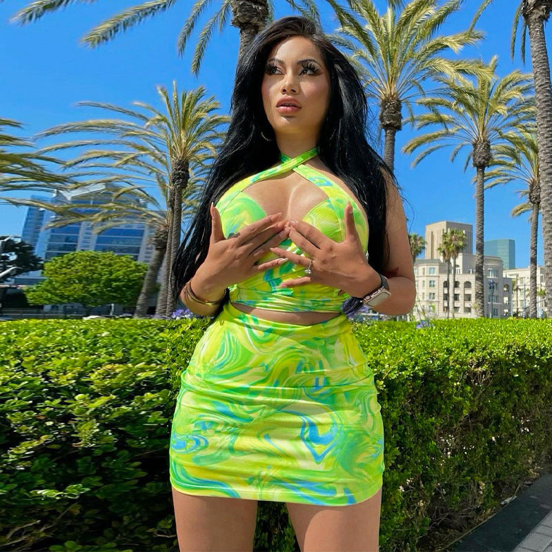 Halter Slim Fit Short Skirt Two-Piece Suit