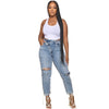 Ripped Diagonal Buckle Stretch Jeans