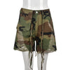 Camouflage Workwear Pocket Tassel Ripped Short