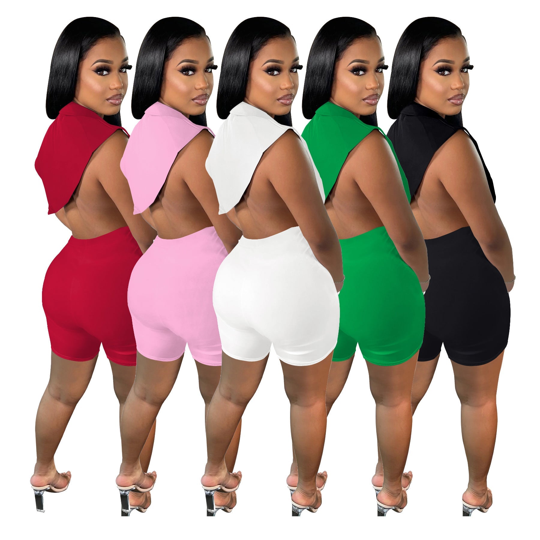 Sleeveless Small Suit Shorts Women's 2pc set (Including Brooch)