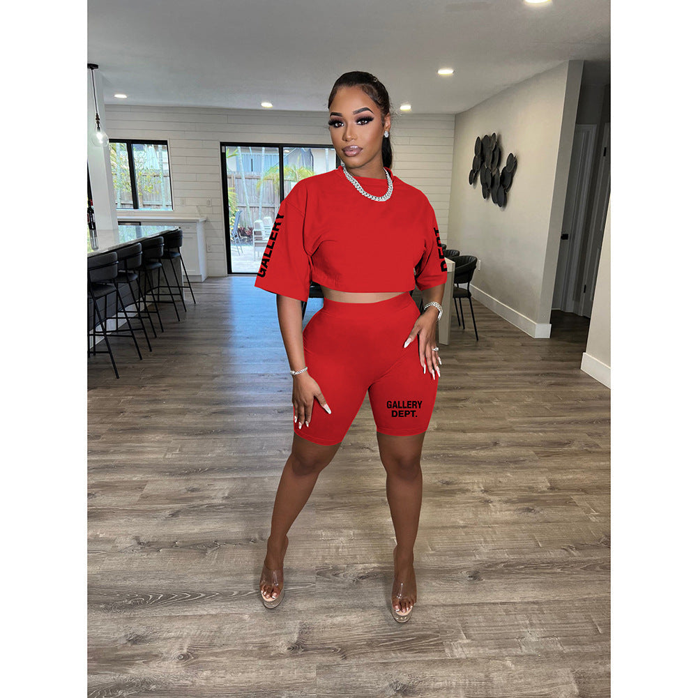 Letter Printed Short-Sleeve Shorts Set