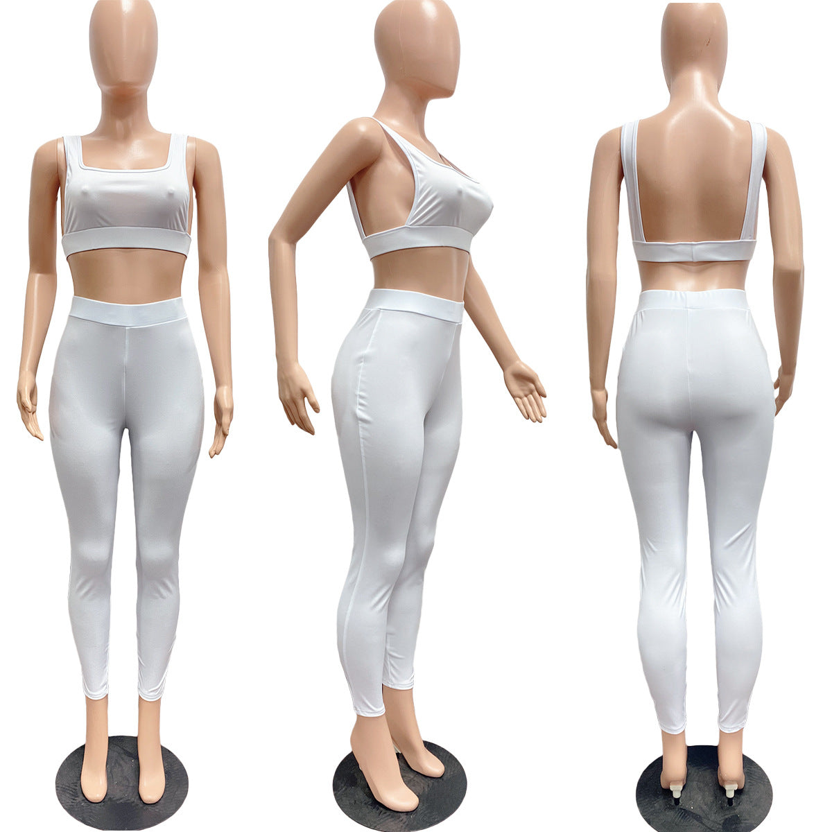 Sexy Casual Solid Bare Back Top 2PC Set