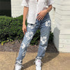 Printed high waisted casual straight jeans