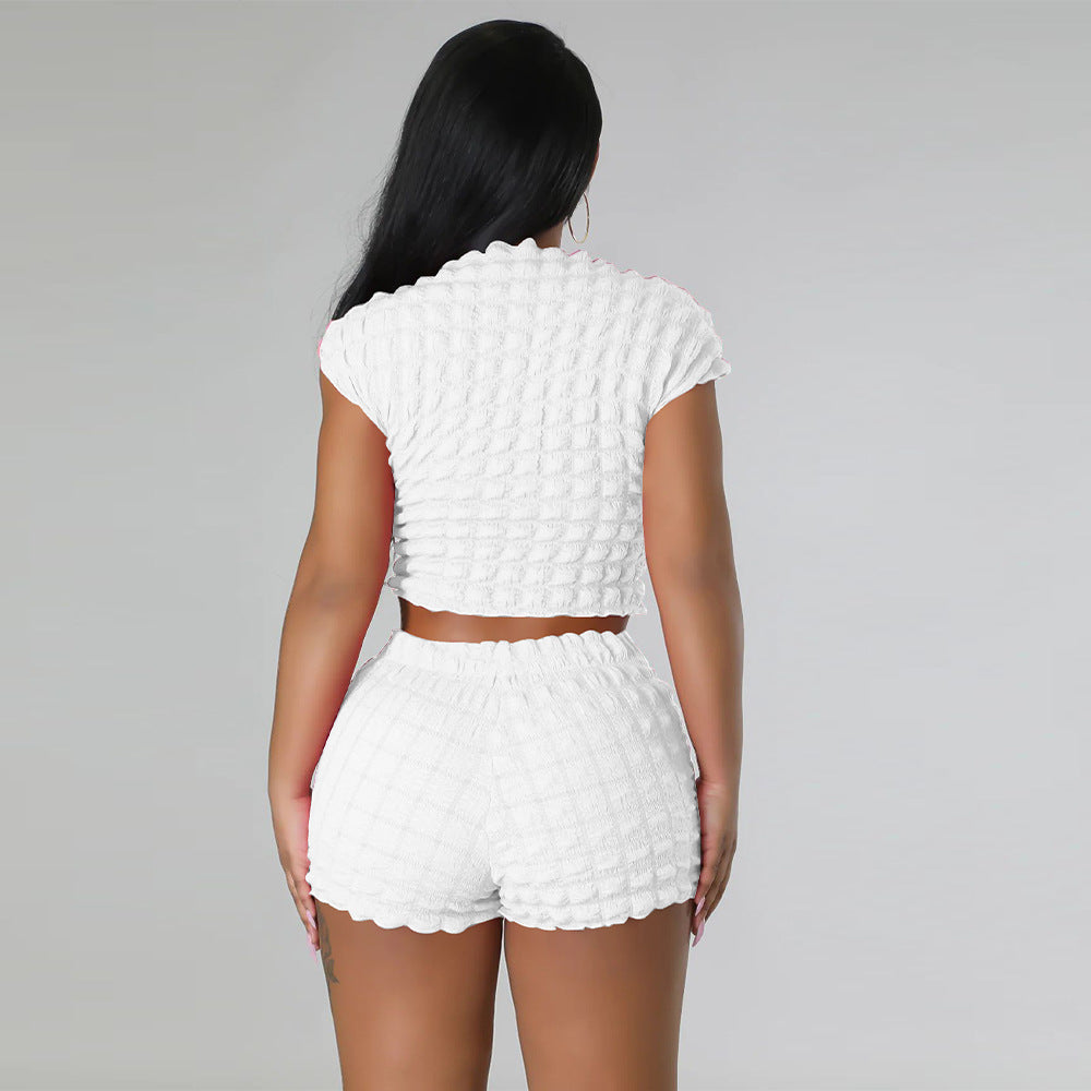 Cropped Shorts Popcorn Bubble Two-Piece Set