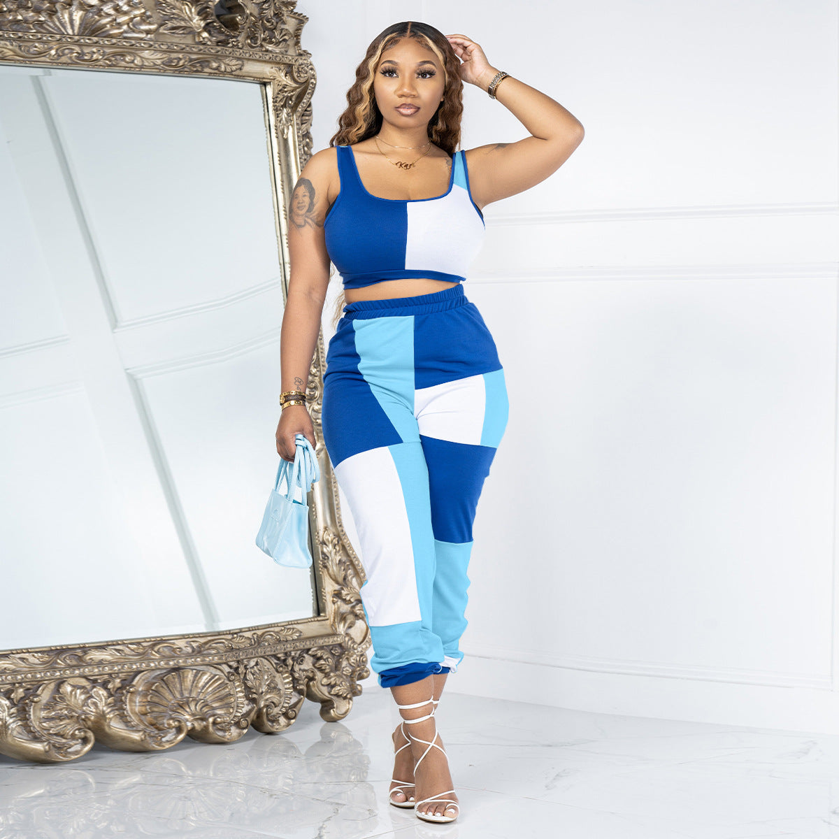Patchwork Vest Trousers Two-piece Set