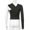 One Shoulder Asymmetric Solid Color Long Sleeve Top T-shirt
