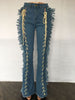 Eyelet String Tassel Straight Jeans