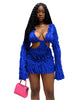 Long Sleeve Mesh Wave Pattern Sexy Short Dress