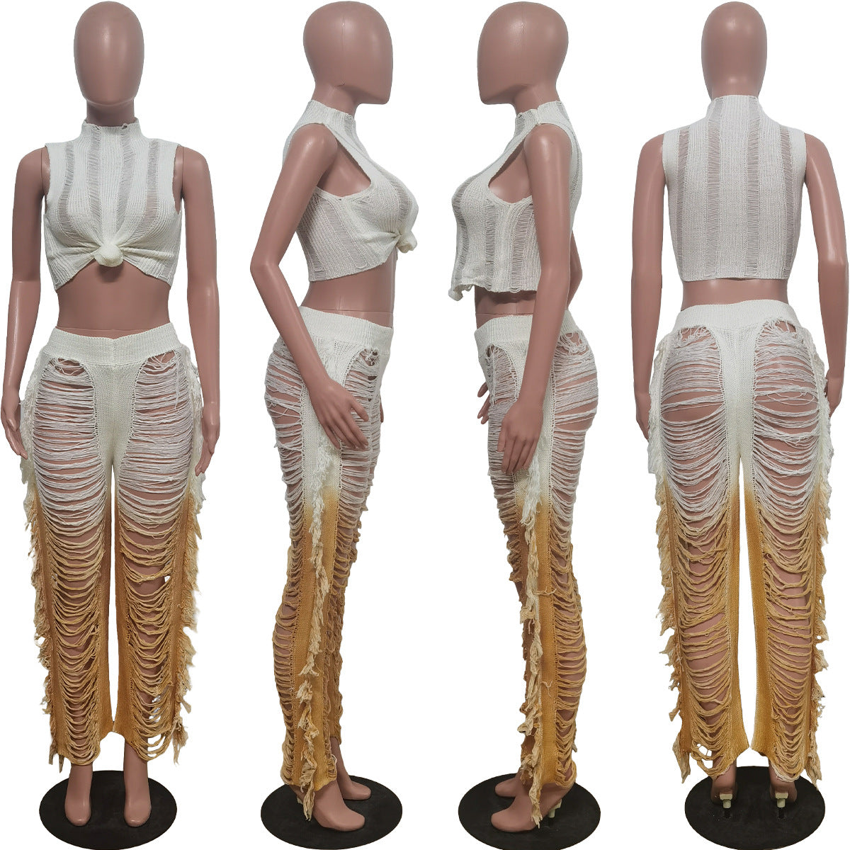 Fringed Hole Vest Trousers Set