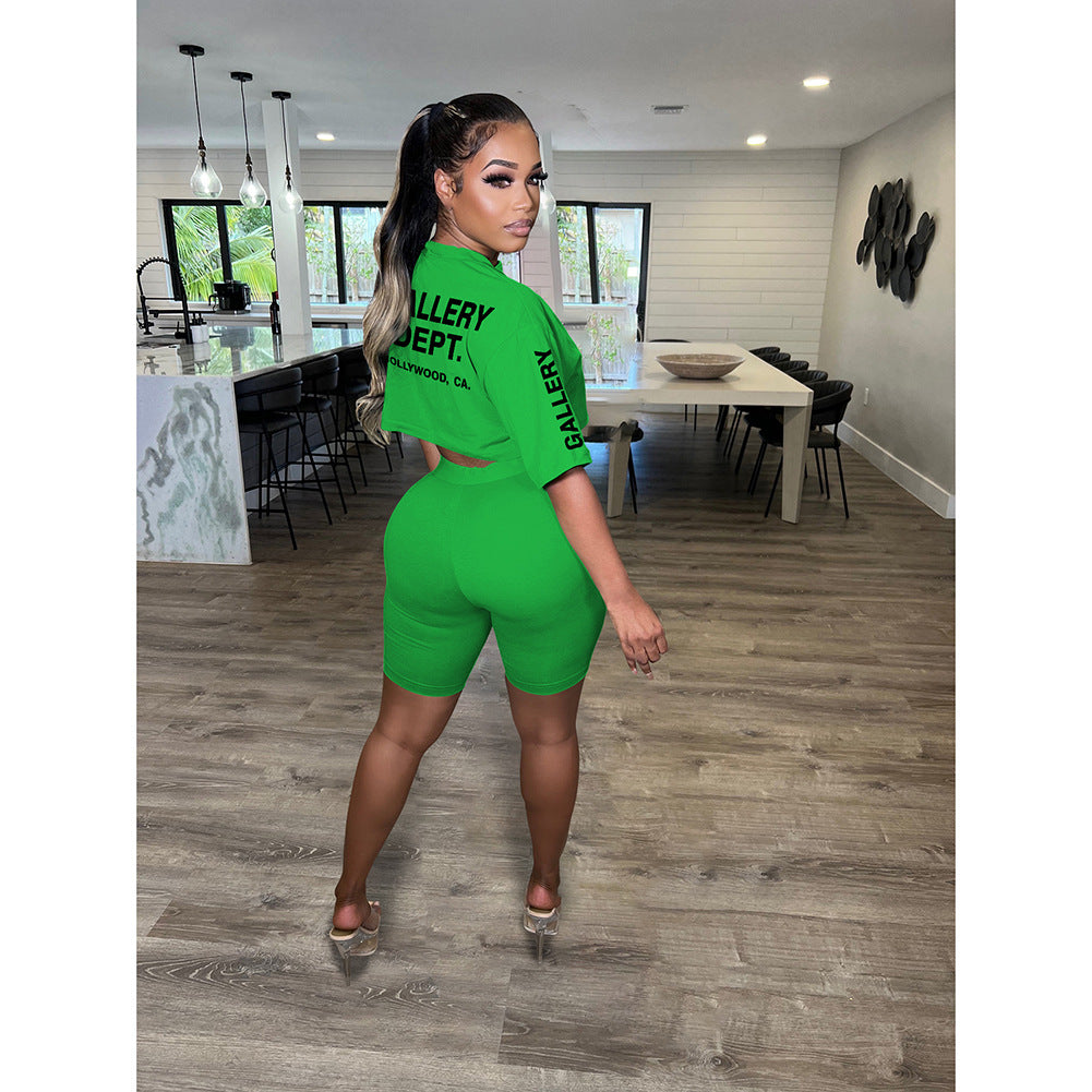 Letter Printed Short-Sleeve Shorts Set
