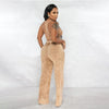 Sleeveless Open Waist Jacket Elastic Waist Wide-leg Pants Suit