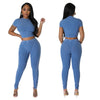 Pit stripe sports round neck tight and navel exposed set