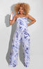 Bandeau Marble-print One-piece Wide-leg Trousers Loose Fit