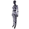 Printed Navel Long-sleeved Top and Long Skirt Set