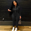 Stand Collar Zippered Long Sleeve Top High Waist Tight Trousers Set