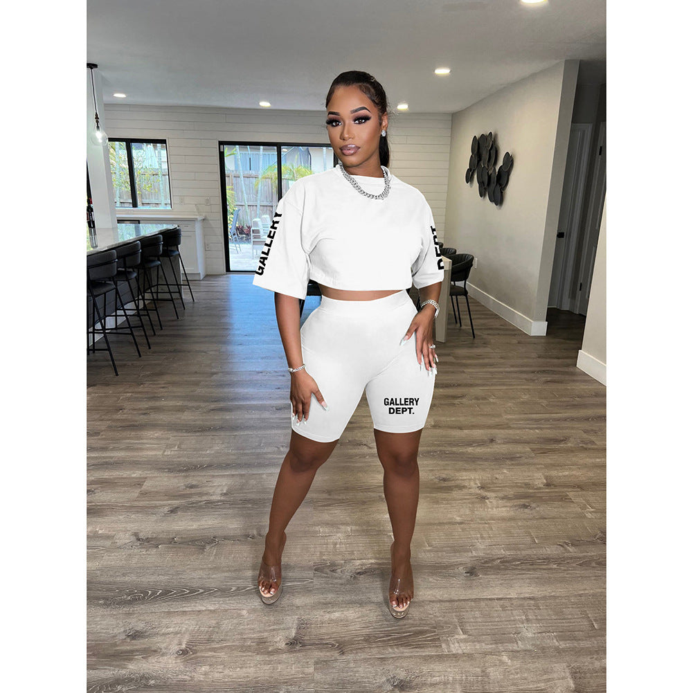 Letter Printed Short-Sleeve Shorts Set
